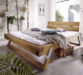 Massivholz Doppelbett 180x200x44cm Kiefer massiv gebeizt geölt eichefarben mit Wuchsrissen Casa de mobila Goslar
