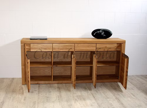 Sideboard 4-türig 219x94x45cm HORIZONT Wildeiche massiv natur geölt Casa de mobila Goslar