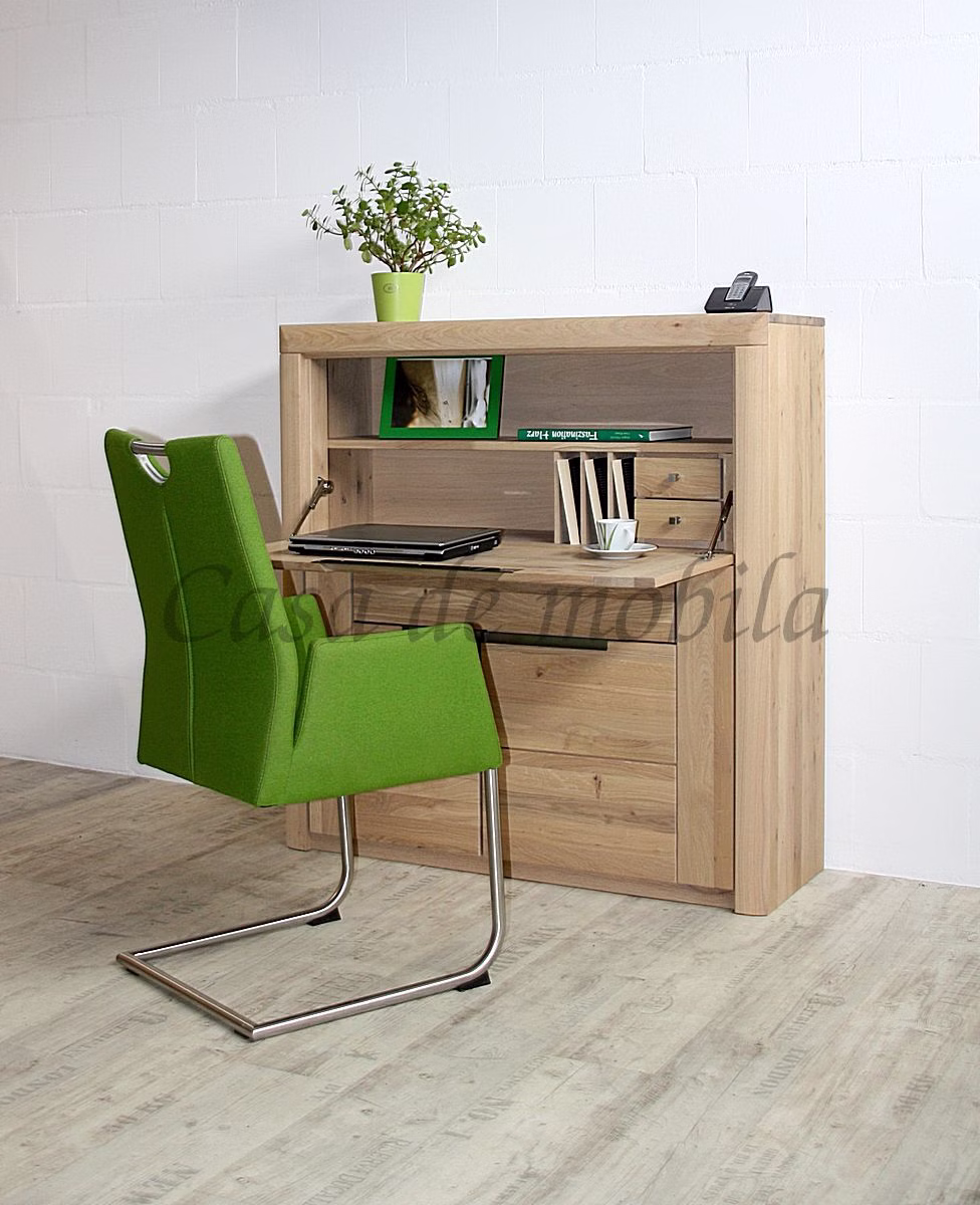 Sekretär 115x120x40cm HORIZONT Wildeiche bianco geölt Massivholz Schreibschrank HORIZONT 115x120x40cm Wildeiche massiv Bianco geölt Casa de mobila Goslar