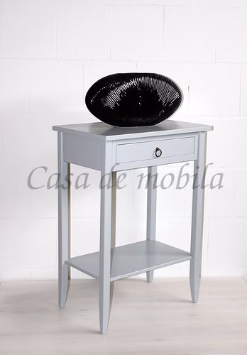 Massivholz Beistelltisch mit Ablage und schubladen Decor 58x80x37cm Pappel massiv grau lackiert Casa de mobila Goslar