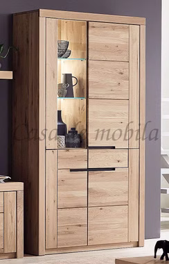 Vitrine 115x203x40cm HORIZONT Wildeiche massiv Bianco geölt links Vitrine HORIZONT 115x203x40cm Highboard Wildeiche massiv Bianco geölt Glastür links