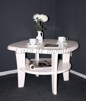 Massivholz Couchtisch rund mit ablage 74x48x74cm ESBJERG Kiefer massiv weiß lackiert Casa de mobila Goslar