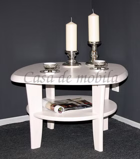Stubentisch rund mit ablage 74x48x74cm ESBJERG Kiefer massiv weiß lackiert Casa de mobila Goslar