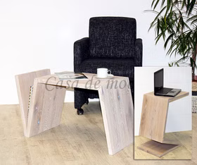 Massivholz Couchtisch mit funktion FLEXI 72x45x40cm Balkeneiche massiv weiß geölt Casa de mobila Goslar