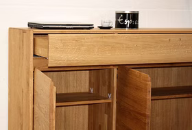 Sideboard 178x88x42cm NYON 3türig rustikale Eiche natur geölt Massivholz Sideboard Wildeiche natur geölt mit offenen Innenfächern und hochwertiger Verarbeitung, Serie Nyon Wimmer