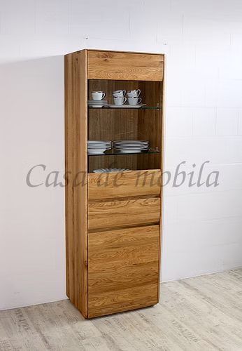 Vitrine 62x191x42cm NYON rustikale Asteiche natur geölt Hochschrank Vitrine NYON 62x191x42cm rustikale Asteiche natur geölt Wohnzimmerschrank