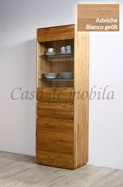 Vitrine 62x191x42cm NYON rustikale Asteiche Bianco geölt Hochschrank gerundete Form