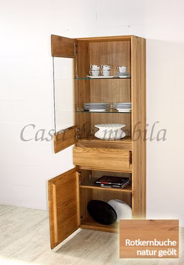 Vitrine 62x191x42cm NYON Rotkernbuche natur geölt Hochschrank gerundete Form Vitrine 62x191x42cm NYON Rotkernbuche natur geölt Hochschrank gerundete Form