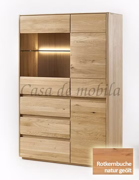 Highboard 100x151x42cm NYON Rotkernbuche natur geölt Vitrine gerundete Form Highboard 100x151x42cm NYON Rotkernbuche natur geölt Vitrine gerundete Form