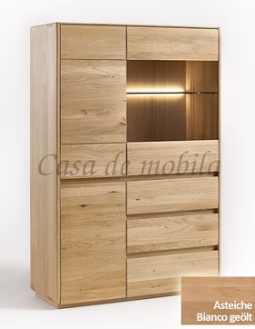 Highboard 100x151x42cm NYON rustikale Asteiche Bianco geölt Vitrine gerundete Form