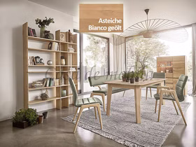 Highboard 100x151x42cm NYON rustikale Asteiche Bianco geölt Vitrine gerundete Form