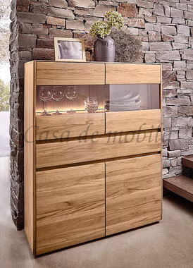 Highboard 120x151x42cm NYON Rotkernbuche natur geölt Vitrine gerundete Form