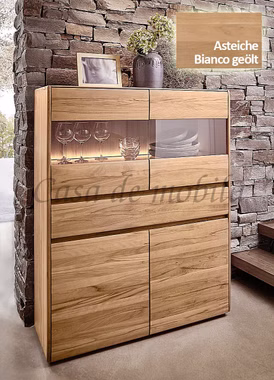 Highboard 120x151x42cm NYON rustikale Asteiche Bianco geölt Vitrine gerundete Form Highboard 120x151x42cm NYON rustikale Asteiche Bianco geölt Vitrine gerundete Form
