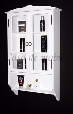 Hängevitrine 2 türig 58x97x18cm DECOR Pappel weiß lackiert Hängeschrank mit 2 glastüren schmale tiefe 18 cm DECOR weiß landhausstil Casademobila Goslar