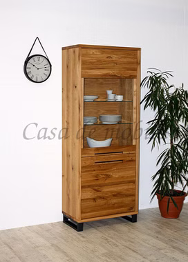 Vitrine rechts 75x195x42cm SOUL Balkeneiche geölt Geschirrschrank mit metallbeine rechts 75x195x42cm SOUL Balkeneiche rustikal massiv natur geölt Casa de mobila Goslar