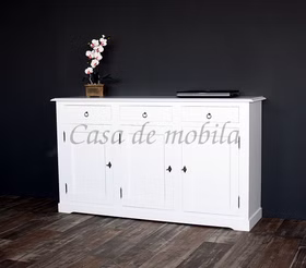 Sideboard 3türig 160x92x43cm TOSCANA Pappel weiß lackiert Massivholz Kommode Landhausstil 3 türig weiß lackiert DECOR casademobila Goslar