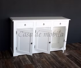Sideboard 3türig 160x92x43cm TOSCANA Pappel weiß lackiert Goslar kommode 160x92x43cm TOSCANA Pappel massiv weiß lackiert