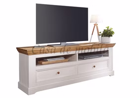 Wohnwand 4teilig 327x214x42cm FLAIR Kiefer weiß eichefarben geölt Wohnwand TV-Lowboard FLAIR Kiefer massiv 2farbig weiß / eichefarben von Casademobila Goslar