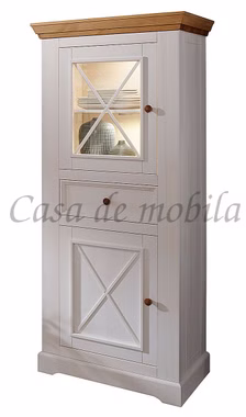 Wohnwand 4teilig 327x214x42cm FLAIR Kiefer weiß eichefarben geölt Wohnwand Vitrine niedrig FLAIR Kiefer 2farbig weiß / eichefarben von Casademobila Goslar