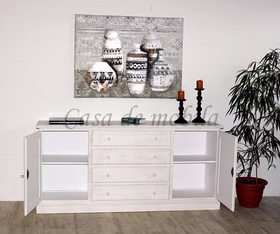 Sideboard 195x91x46cm PINEA Pinie massiv weiß gebürstet Sideboard 195x91x46cm PINEA Pinie massiv weiß gebürstet