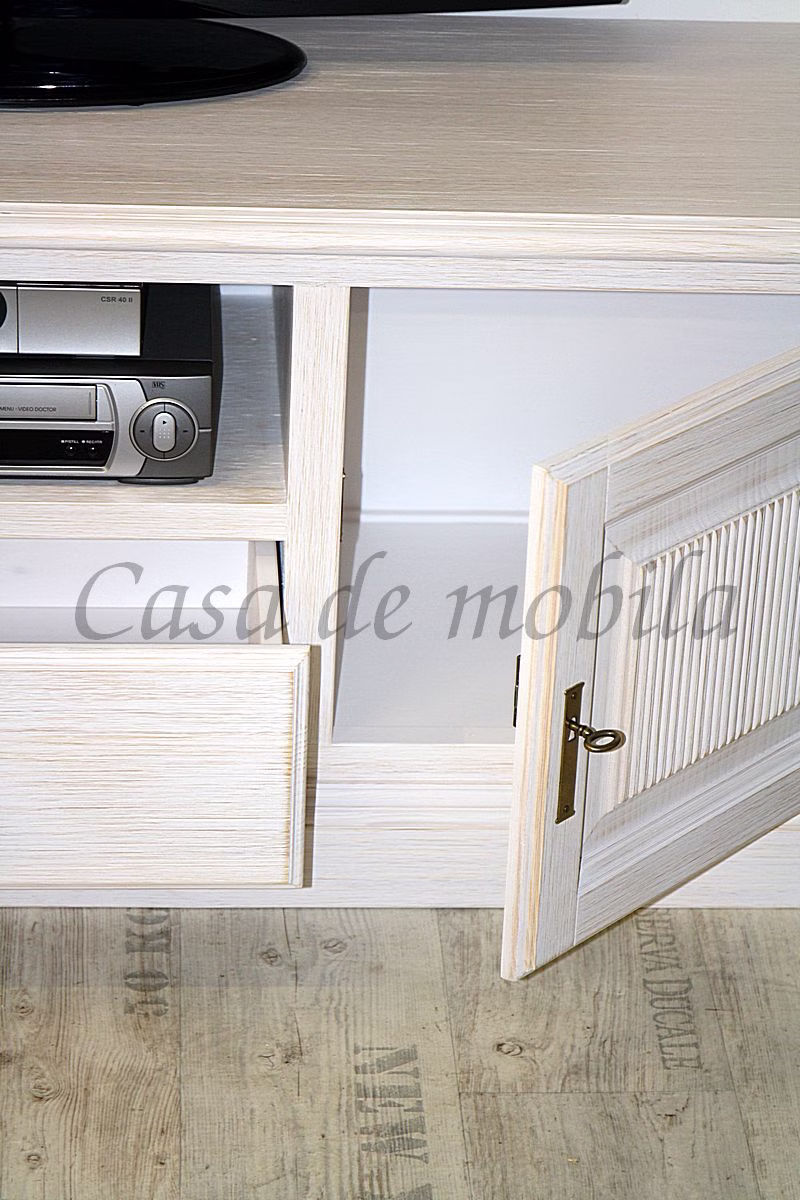 TV-Kommode 160x57x45cm PINEA Pinie massiv weiß gebürstet