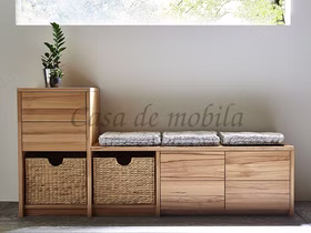 Dielenbank mit 3 Holztüren 178x84cm CONTRA Kernbuche massiv geölt Dielen-bank mit 3 Holztüren und körbe 178x84cm CONTRA Kernbuche massiv geölt Casa de mobila Goslar