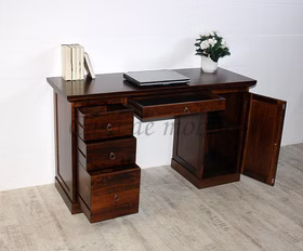 holz Schreibtische Bürotische kolonialstil 135x78x48cm TOSCANA Pappel dunkelbraun lackiert casademobila