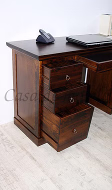 Vollholz Schreibtisch kolonialstil 135x78x48cm TOSCANA Pappel braun lackiert casademobila