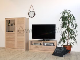 Massivholz Fernsehschrank klein PALERMO 114x45x40cm Wildeiche massiv Bianco geölt Casa de mobila Goslar