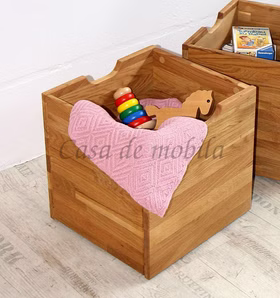 Spielzeugkiste auf Rollen GOMMA 38x37x36cm eiche massiv natur geölt Casa de mobila Goslar