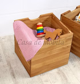 Massivholz Spielzeug-Kiste auf Rollen GOMMA 38x37x36cm eiche massiv natur geölt Casa de mobila Goslar