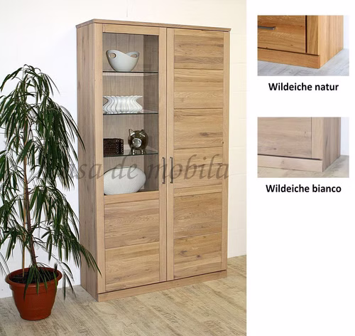 Massivholz Geschirrschrank mit Glastür 102x204x40cm PALERMO Wildeiche massiv natur oder Bianco geölt Casa de mobila Goslar Massivholz Geschirrschrank mit Glastür 102x204x40cm PALERMO Wildeiche massiv natur oder Bianco geölt Casa de mobila Goslar