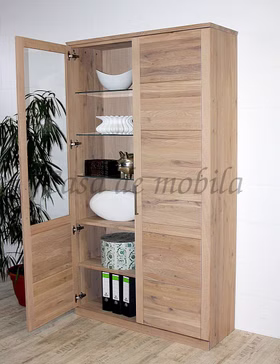 Massivholz Esszimmerschrank mit Glastür 102x204x40cm PALERMO Wildeiche massiv Bianco geölt Casa de mobila Goslar Massivholz Esszimmerschrank mit Glastür 102x204x40cm PALERMO Wildeiche massiv Bianco geölt Casa de mobila Goslar