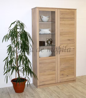 Massivholz Vitrinenschrank mit Glastür 102x204x40cm PALERMO Wildeiche massiv Bianco geölt Casa de mobila Goslar Massivholz Vitrinenschrank mit Glastür 102x204x40cm PALERMO Wildeiche massiv Bianco geölt Casa de mobila Goslar