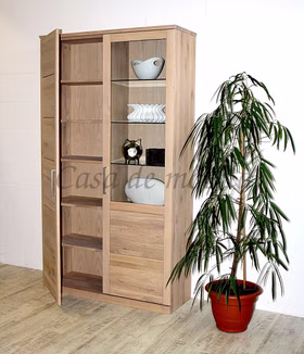 Esszimmerschrank breite Glastür rechts PALERMO 102x204x40cm eiche massiv Bianco geölt, 7171 202R EB SM Casa de mobila Golar Esszimmerschrank mit breite Glastür rechts PALERMO 102x204x40cm Wildeiche massiv Bianco geölt, 7171 202R EB SM Casa de mobila Golar