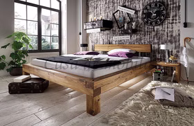 Massivholz Doppelbett WOODSTOCK 200x220xcm balkenholz Wildeiche massiv natur geölt Casa de mobila Goslar