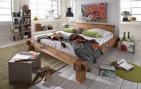 Balkenbett 2 kreuz WOODSTOCK 140,160,180,200,220x40cm Asteiche massiv natur geölt Casa de mobila Goslar