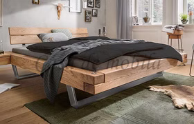 Holzbett Doppelbett V WOODSTOCK 140,160,180,200,220x40cm Wildeiche massiv natur geölt Casa de mobila Goslar