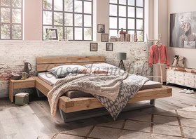 Balkenbett V mit metallbeine U WOODSTOCK 140,160,180,200,220x40cm Asteiche massiv natur geölt Casa de mobila Goslar