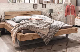 Massivholz Schwebebett V mit metallbeine WOODSTOCK 140,160,180,200,220x40cm Wildeiche massiv natur geölt Casa de mobila Goslar