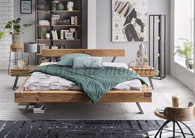 Unikat Holzbett Doppelbett WOODSTOCK 140,160,180,200,220cm Wildeiche massiv natur geölt mit Wuchsrissen Casa de mobila Goslar