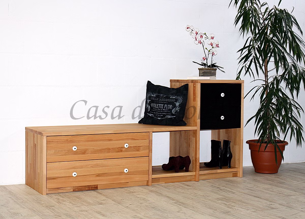 Flurbank 178x84cm CONTRA mit Schubladen Kernbuche geölt / schwarz Sitzbank 178x84cm CONTRA mit Schubladen Kernbuche massiv geölt und schwarz lackiert Casa de mobila Goslar
