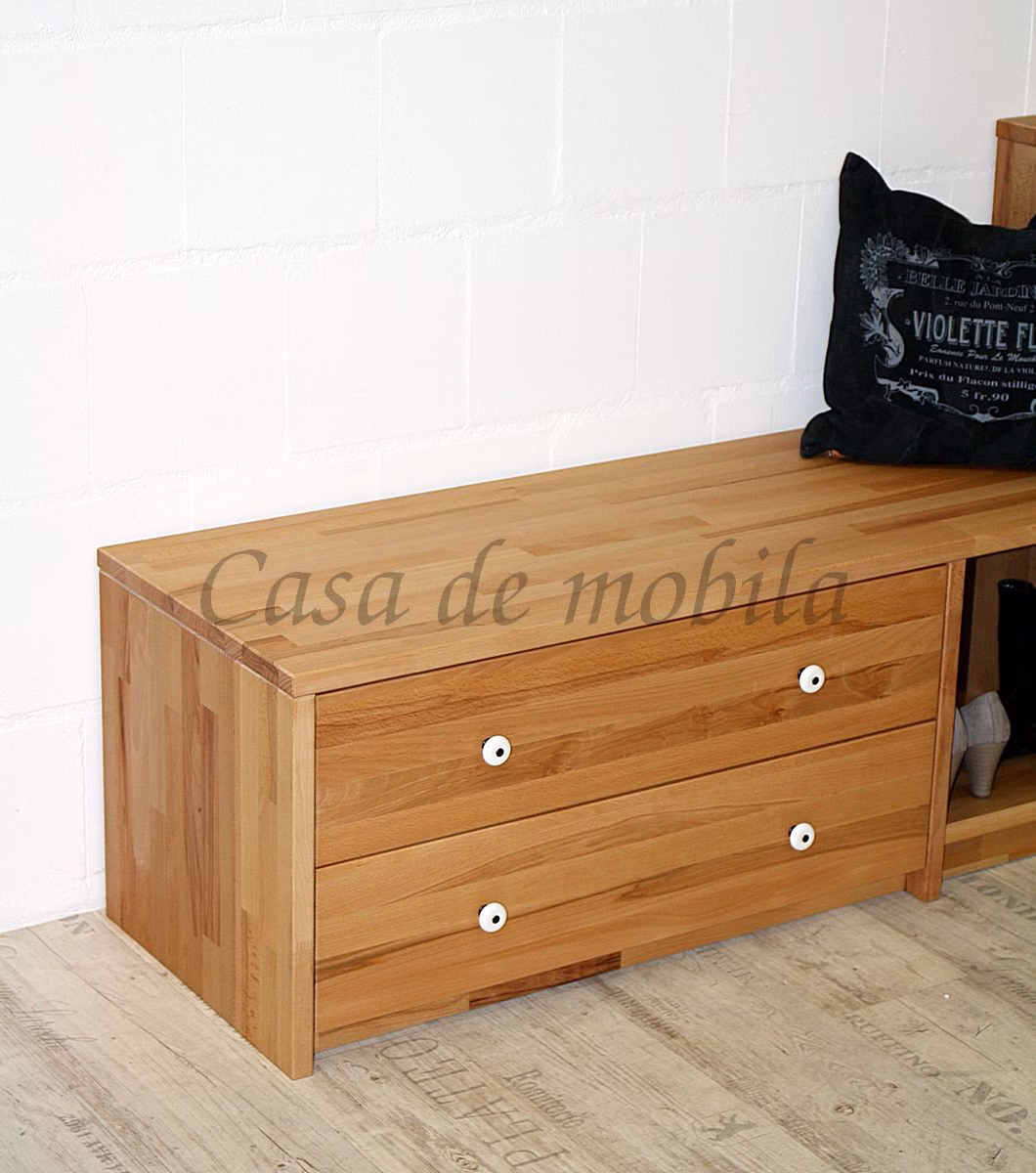 Flurbank 178x84cm CONTRA mit Schubladen Kernbuche geölt / schwarz Flurbank Schublade 84cm CONTRA Kernbuche massiv natur geölt Casa de mobila Goslar