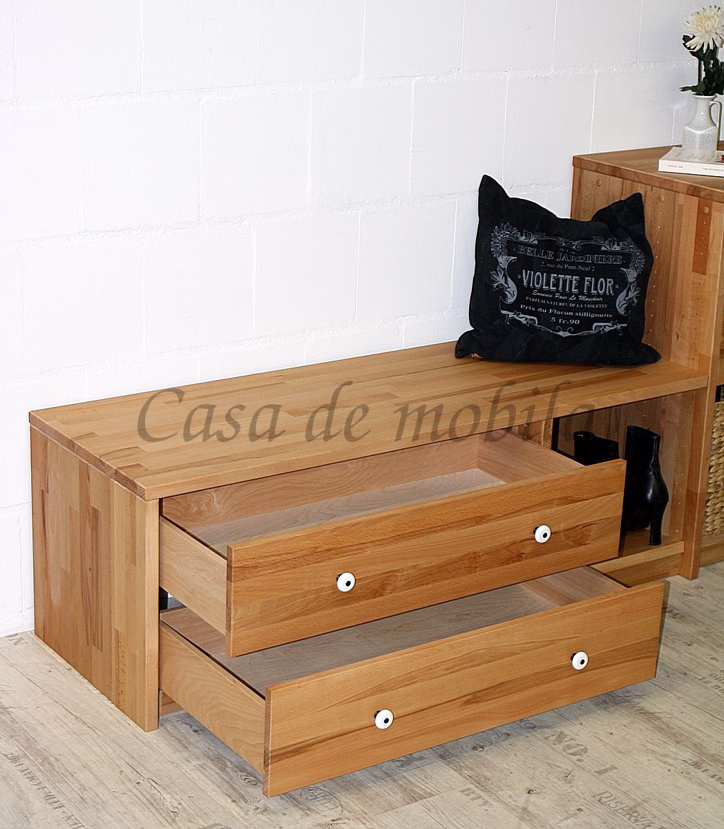 Flurbank 178x84cm CONTRA mit Schubladen Kernbuche geölt / schwarz holzbank Schublade 84cm CONTRA Kernbuche massiv natur geölt Casa de mobila Goslar