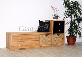 Flurbank 178x84cm CONTRA mit Schubladen Kernbuche geölt / schwarz Sitzbank mit körbe 178x84cm CONTRA mit Schubladen Kernbuche geölt und schwarz lackiert Casa de mobila Goslar