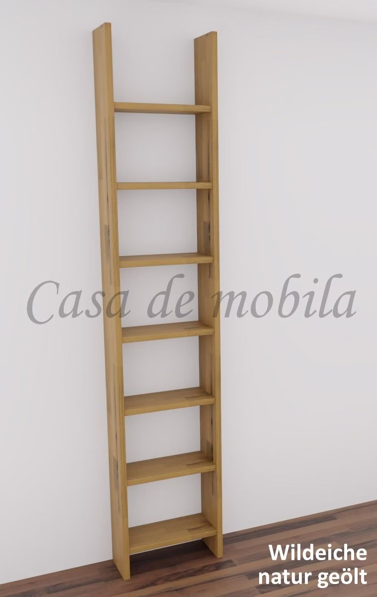 Massivholz Bücherregal schmal und hoch 47x236x21cm CONTRA Eiche Wildeiche massiv natur geölt Casa de mobila Goslar