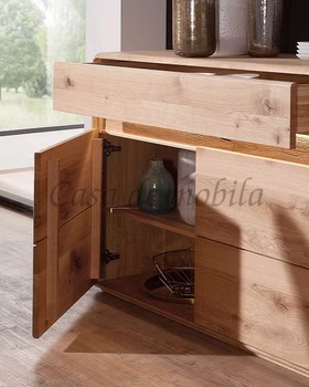 Massivholz Sideboard mit Beleuchtung und abgerundete ecken OKER 123x86x44cm eiche massiv natur geölt Casa de mobila Goslar
