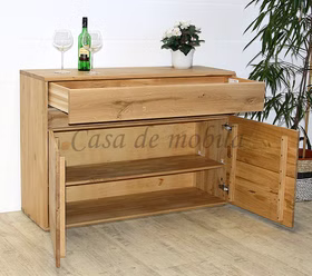 Massivholz Wäscheschrank mit Beleuchtung und abgerundete ecken OKER 123x86x44cm eiche massiv natur geölt Casa de mobila Goslar