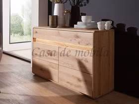 Massivholz Sideboard mit Beleuchtung OKER 123x86x44cm Wildeiche massiv natur geölt Casa de mobila Goslar