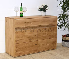 Massivholz Anrichte mit Beleuchtung OKER 123x86x44cm Wildeiche massiv natur geölt Casa de mobila Goslar